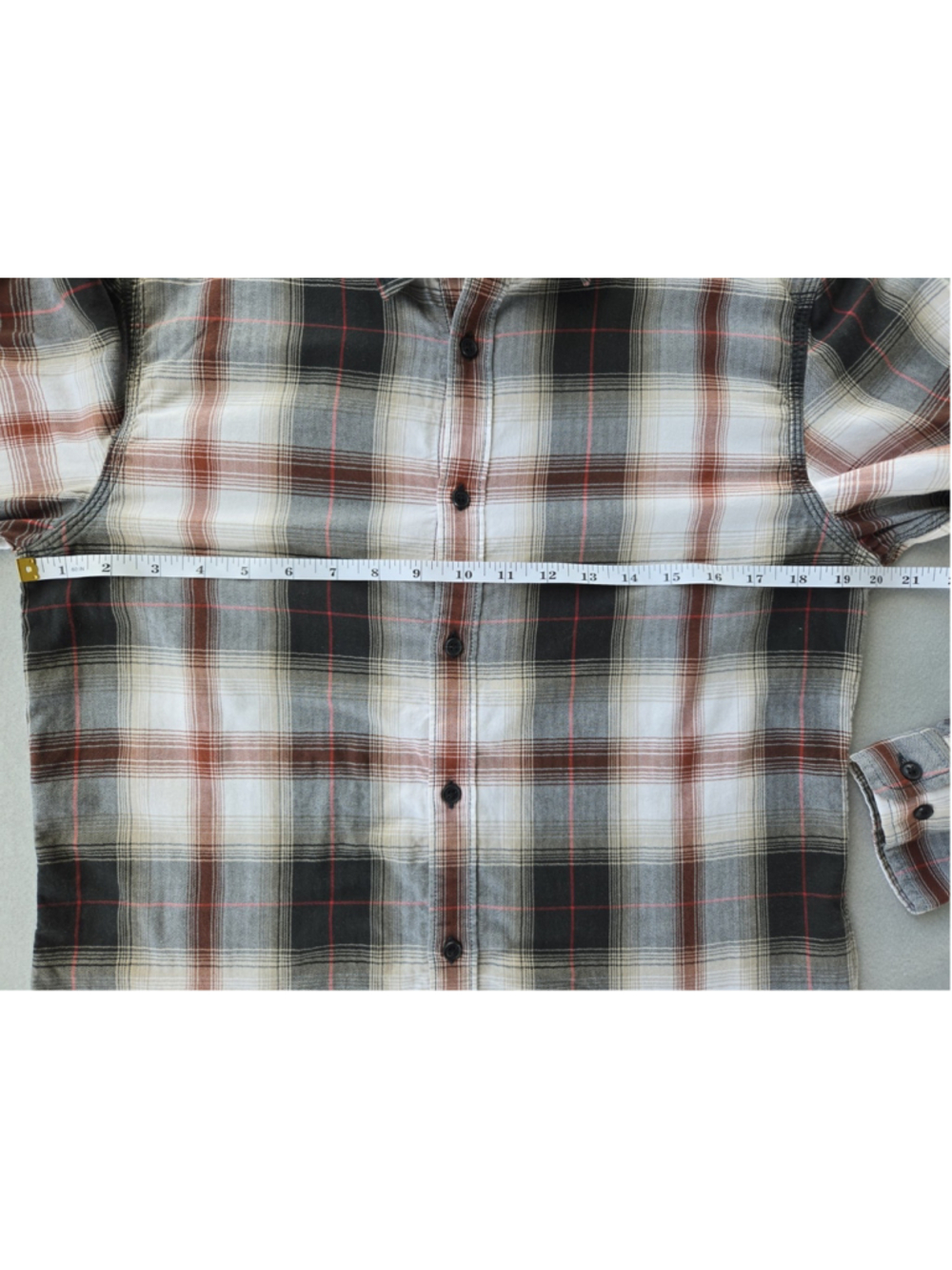 Banana Republic Tailored Slim Fit Flannel Shirt Mens M Plaid Rust Gray Fall Top - Picture 9 of 10